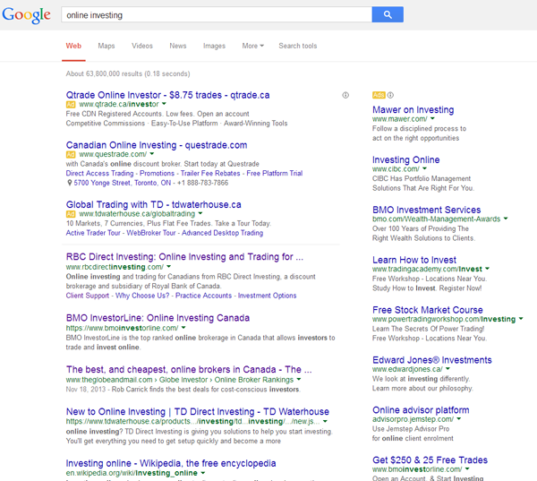 Online investing search results